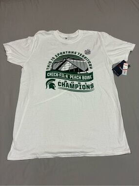 Michigan State Spartans White Chick-fil-A Peach Bowl 2021 Champions T-Shirt larg
